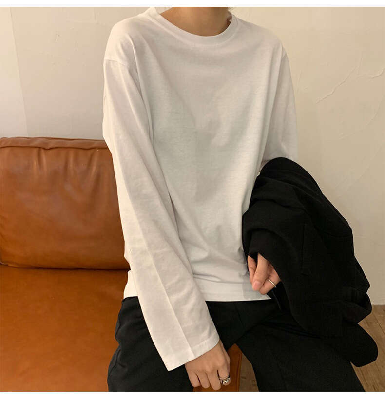 White Base Shirt Women, Autumn New Korean Style Fashionable Inner Wear, Solid Color Long Sleeve T-Shirt For Students, Trendy Women's Fashion B5