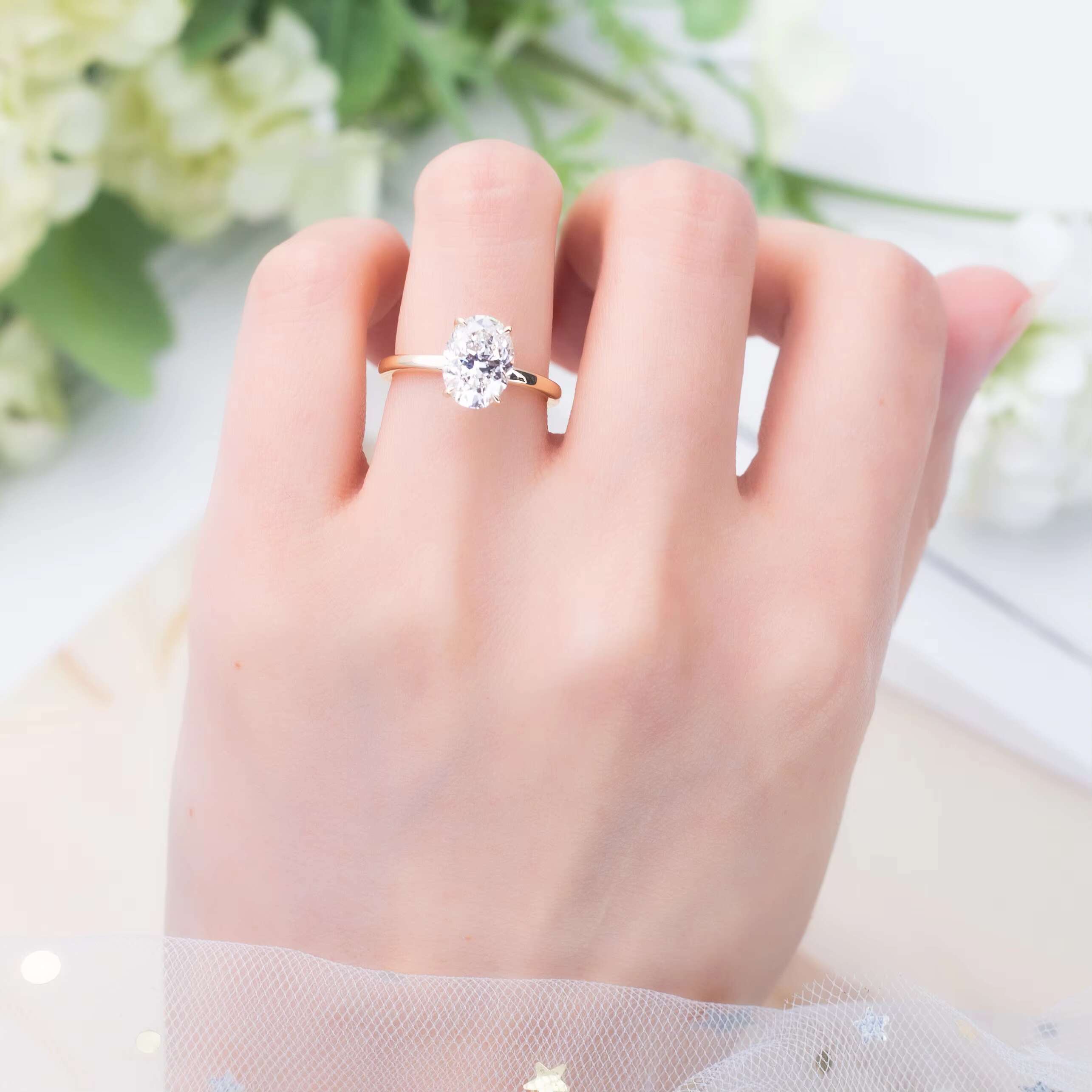 Custom Jewelry for Gift 14K Solid Gold With 1.7CT Oval Engagement Ring Wedding Ring Lab Grown Diamond Ring