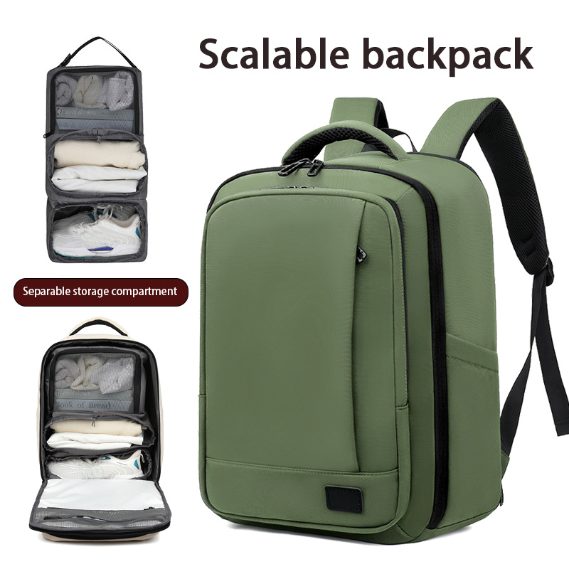 Multi-functional backpack with detachable storage compartments. Practical backpack for travel and commuting.