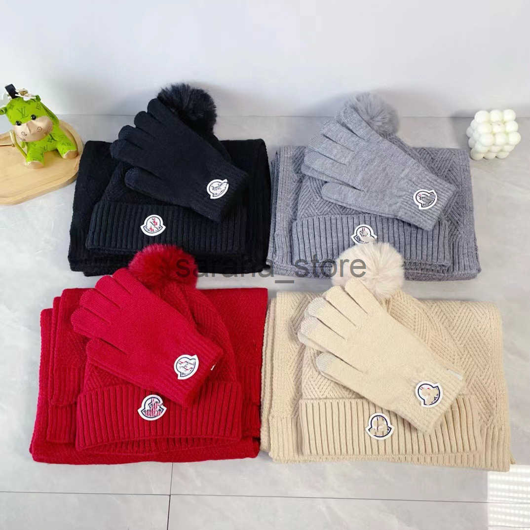 2024 New Autumn and Winter Thickened Warm Letter Hat Scarf Gloves Three-Piece Set Hot-Selling Model J250711