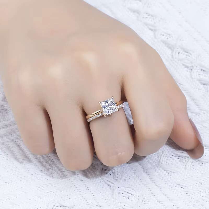 Messi Gems 18K Yellow Gold Square Cut EF 6.5X6.5mm Moissanite Ring Set for Wedding