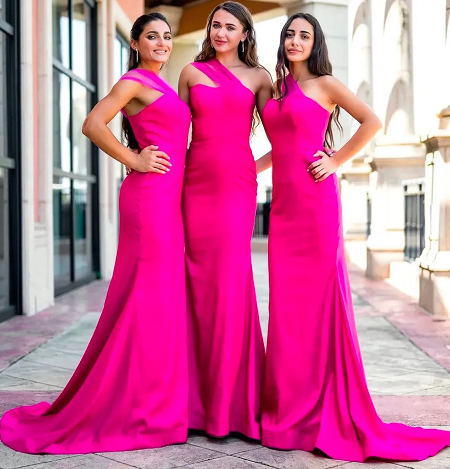 Bridesmaid Dresses Prom Party Gown For Weddings Formal New Custom Plus Size Sleeveless Pleat Floor-Length Mermaid Trumpet One-Shoulder Elastic Satin L