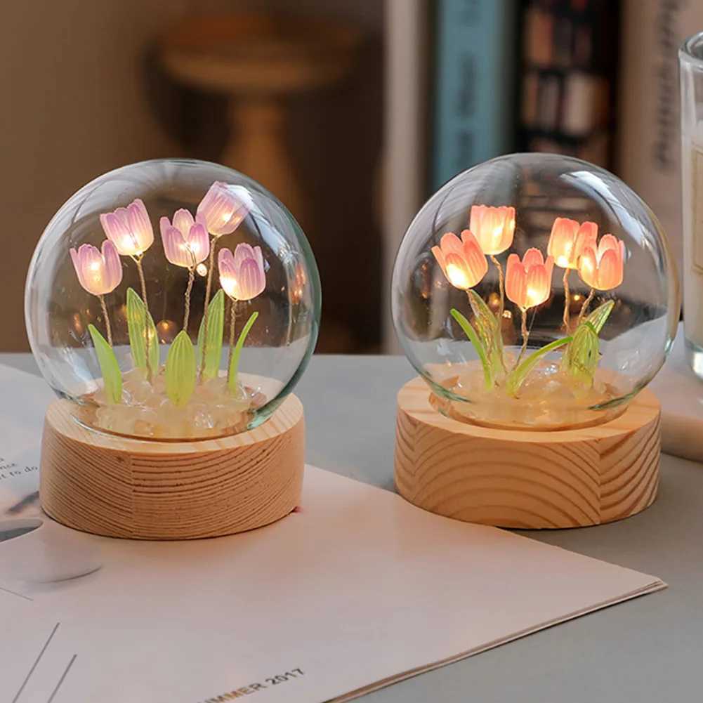 100% Tulip Night Light Cute Bedroom Room Decor Floral Lamp Valentines Day Gift Lampara Tulipanes Girlfriend DIY Material HandmadeXJ250710