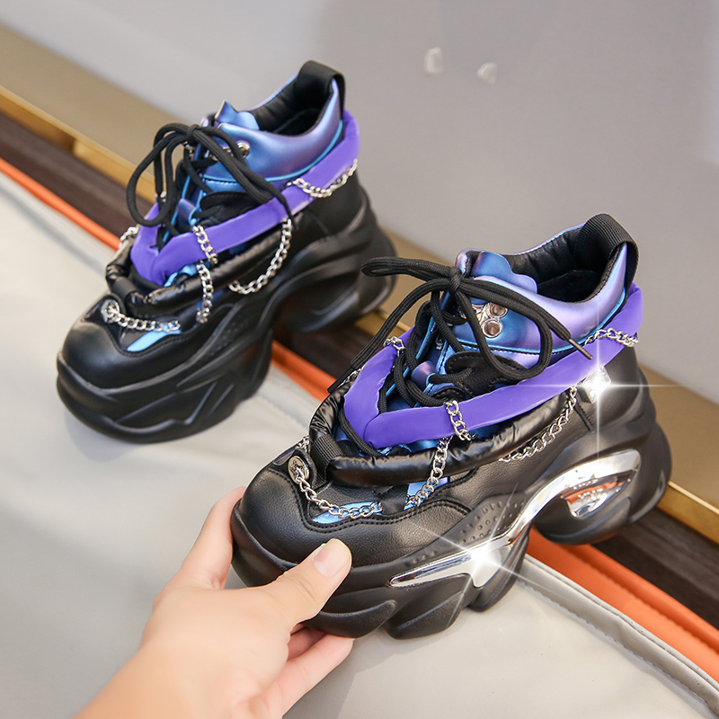 2025 Women's Chunky Sneakers New Designer High Top Platform Casual Shoes Females Spring 10CM Wedge Heels Sport Leather Shoes High Platform Sports