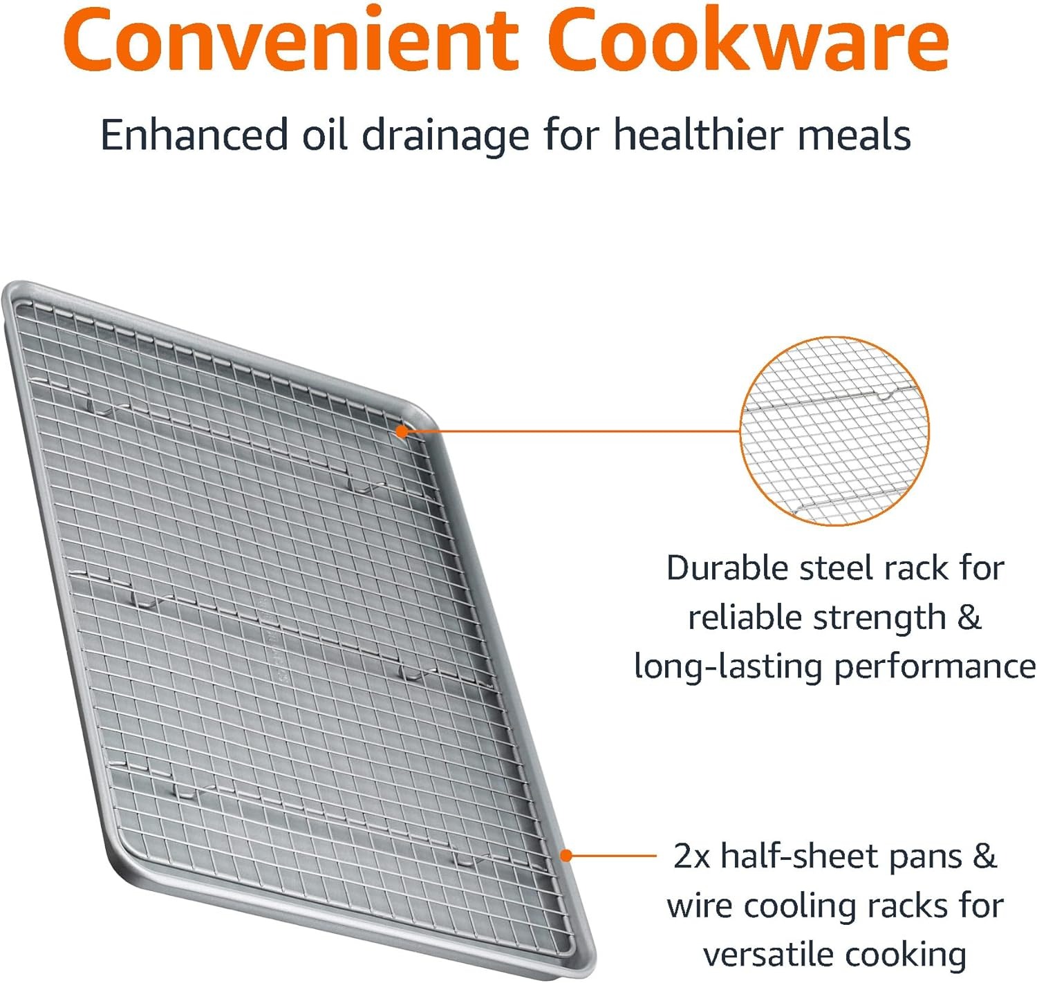 Gray Ceramic Nonstick Baking Sheet Set with Cooling Rack18x13 Half Sheet Pans PFOA Free Dishwasher Safe for Cookies Roasting Veggies