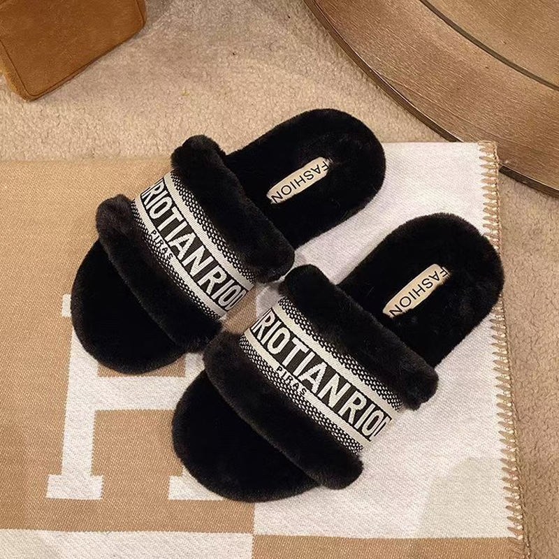 Designer slippers Plush Cotton Slippers Fashion Anti slip Women's Slippers Women's Plush Indoor Warm Shoes Thick Luxury slides