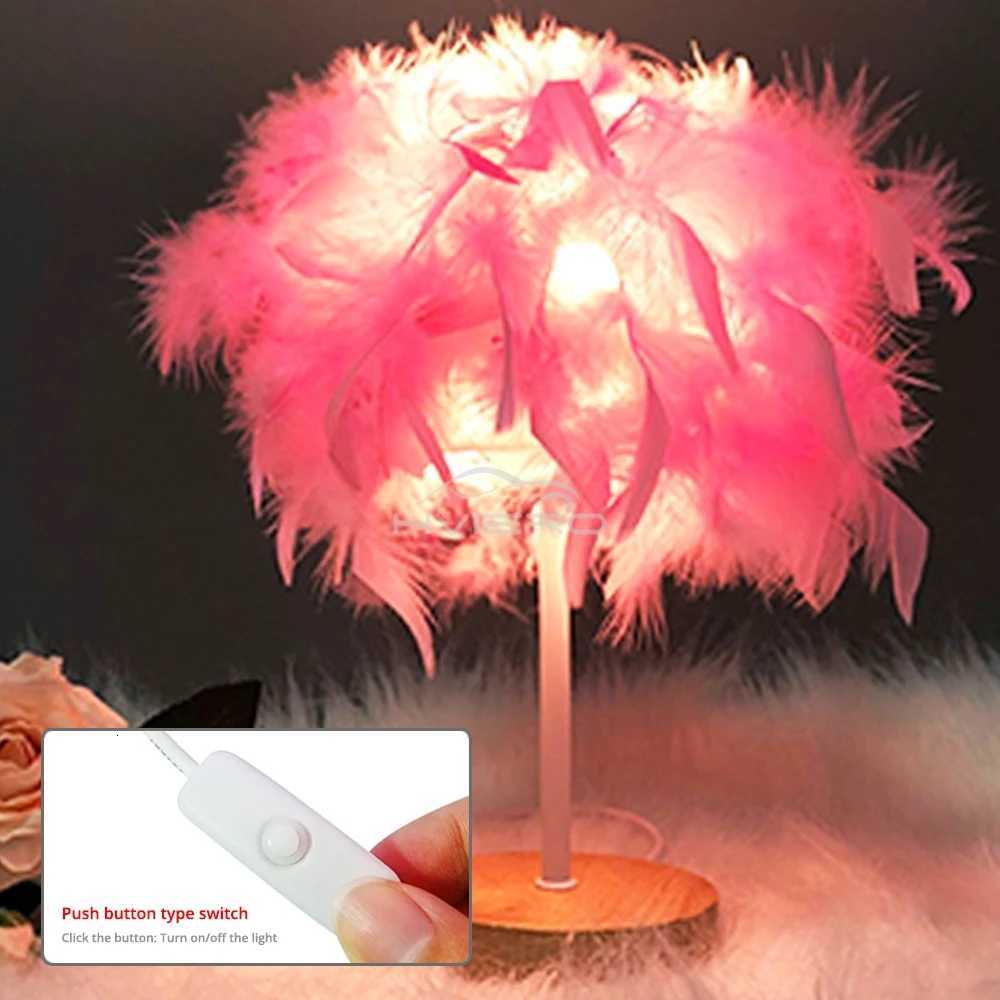 LED Warm Small Table Lamp Nordic Romantic Creative Feather Wedding Room Red Girl Bedroom Bedside Flashlight Night Reading Light XJ250710