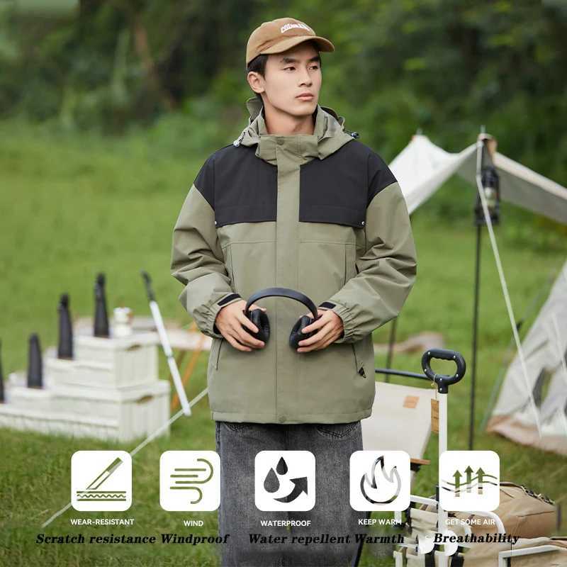 3-in- Thickened Mountaineering Jacket Men Waterproof Windproof Winter Fleece Coat Windbreaker Outdoor Warm Camping Women Jacket W250711