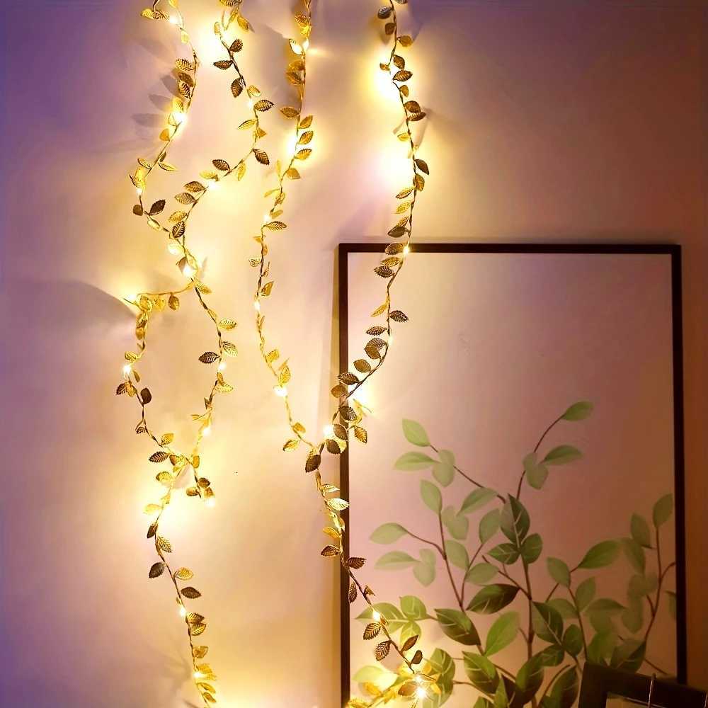 2M 20LED Golden Artificial Leaf String Lights Fairy Lights for Home Bedroom Living Room Patio Steps Theme Party Decoration XJ250710