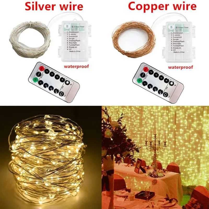 10M LED Fairy Silver Wire String Light Battery Box with Remote Control Wedding Garland Lamp Christmas Home Party DecorationXJ250710