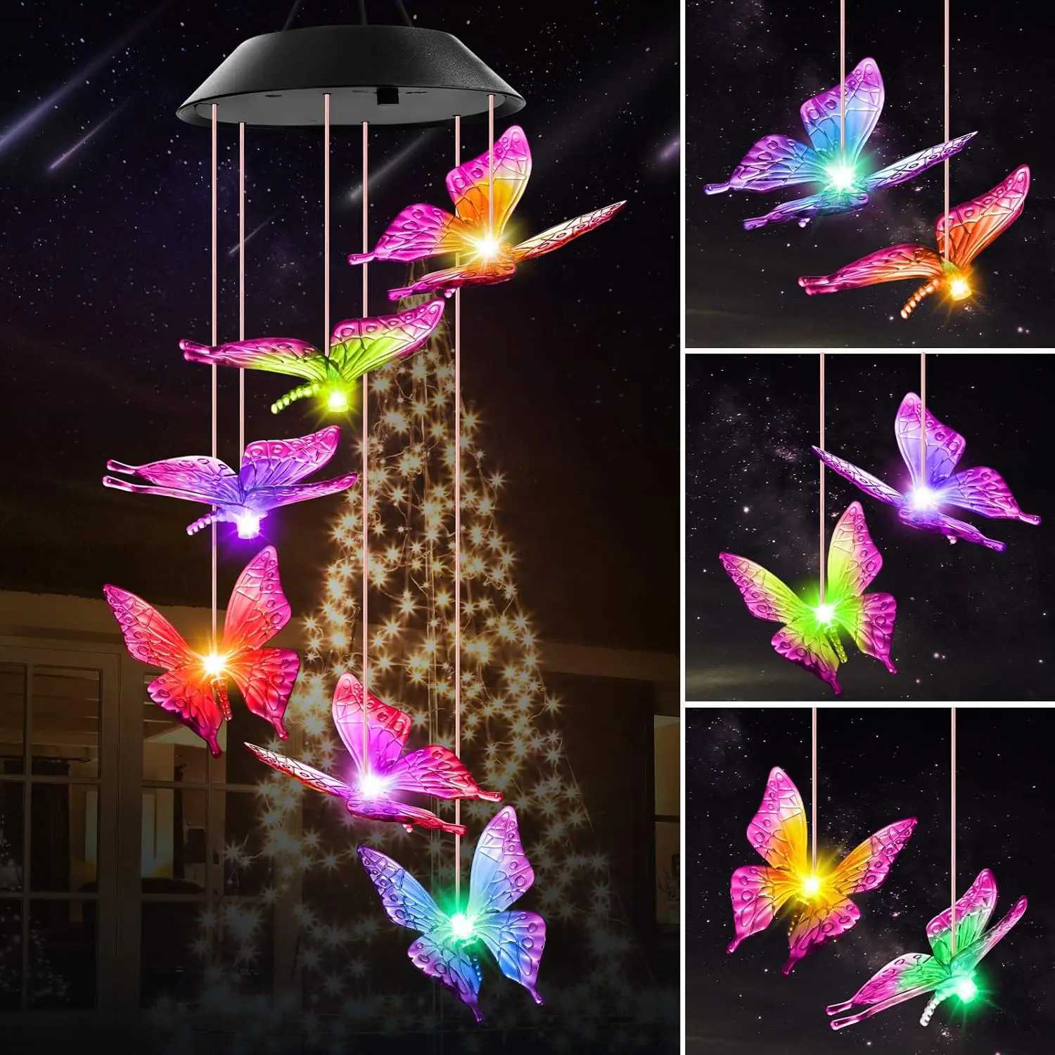 LED Solar Variable Light Waterproof Color Gradient Butterfly Angel Wind Chime Light for Courtyard Garden Lawn Porch Deck mom XJ250710