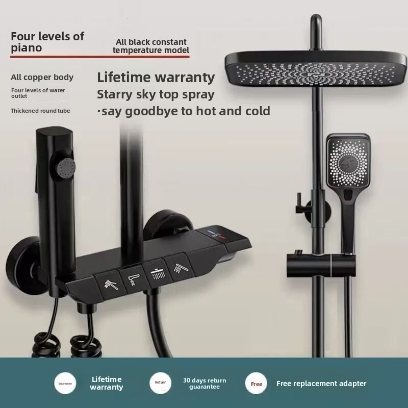 Copper Body Set Household Shower Head Thermostatic Bathroom Adjustable Piano Key
