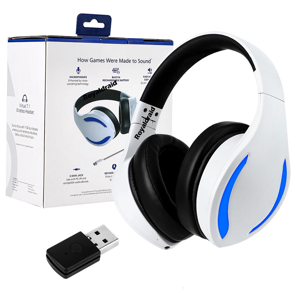 For PS5 Wireless Game Headset with Mic 24G BluetoothCompatible Headphone USB 35mm Wired 3 Modes SwitchMacPCLapto 250703