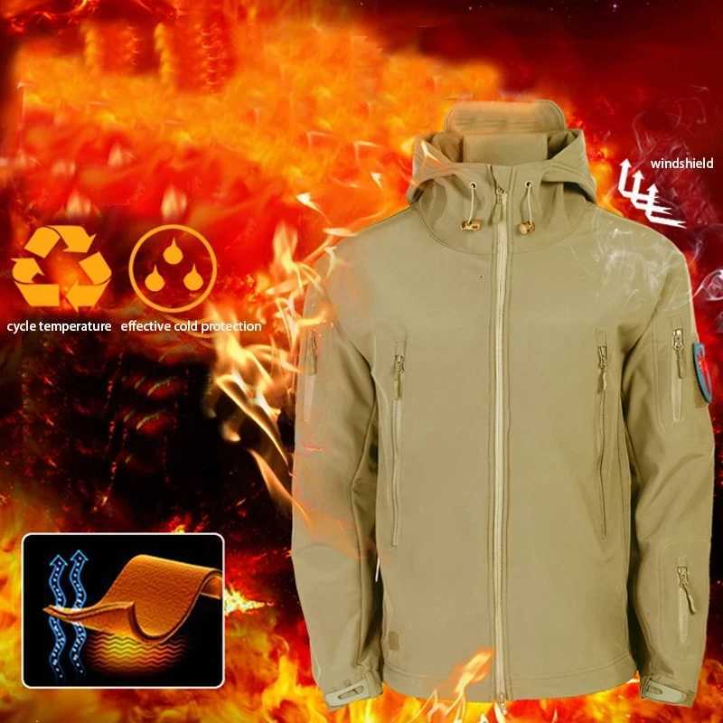 Winter Autumn Tactical Jackets Elastic Men Fleece Waterproof Suits Fishing Warm Hiking Camping Tracksuits Set Hood Coat S-5XL W250711