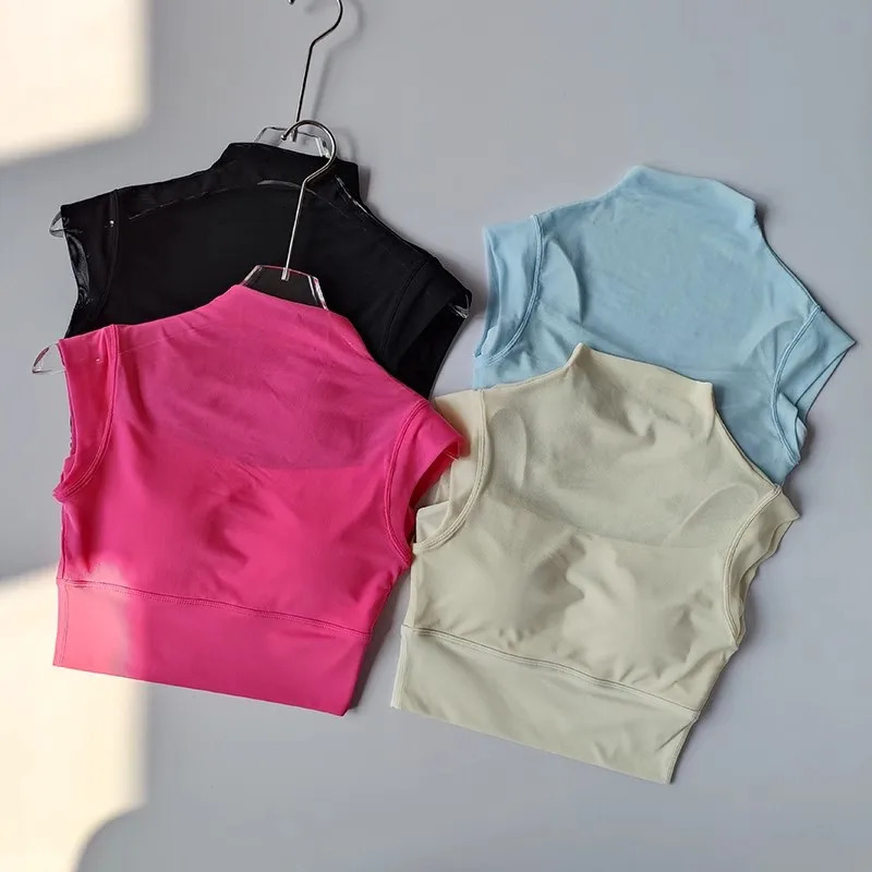 Summer Sexy Mesh Sports TShirt Vest Yoga Wear Women Running QuickDry Sleeveless Fixed Pad Training Pilates Fitness Top Shirt 250708