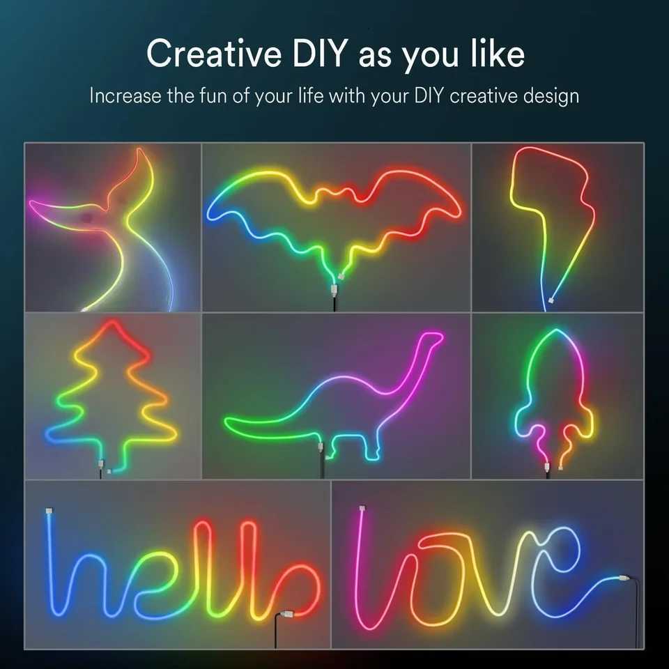 5V USB RGBIC Neon LED Strip 1/2/3/4/5M IP65 RGBIC Neon Lamp Tape with Bluetooth App and Remote for DIY Neon Decoration Lighting XJ250710