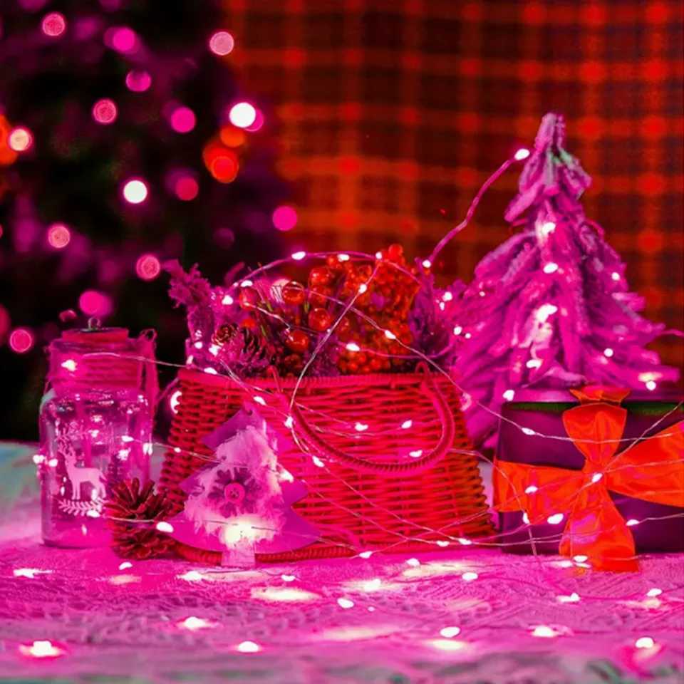 20m 200LED Fairy Light Battery Powered Pink Copper Wire Starry Sky Light Suitable for Bedroom Christmas Party Decoration XJ250710