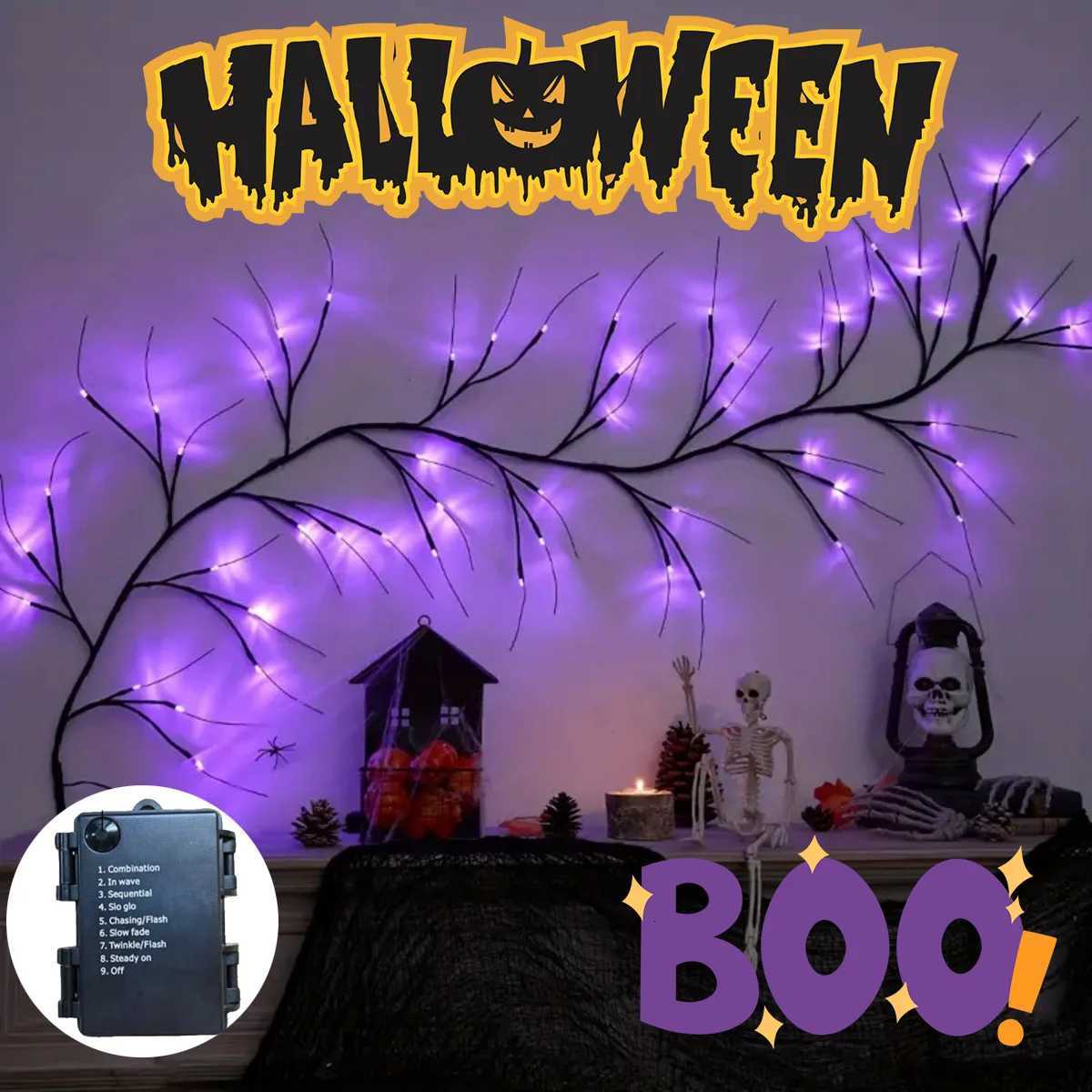1PC 54 LED Halloween Atmosphere Purple Rattan Lights DIY Branches Garland Outdoor Indoor Waterproof Wall Lights Battery Powered XJ250710