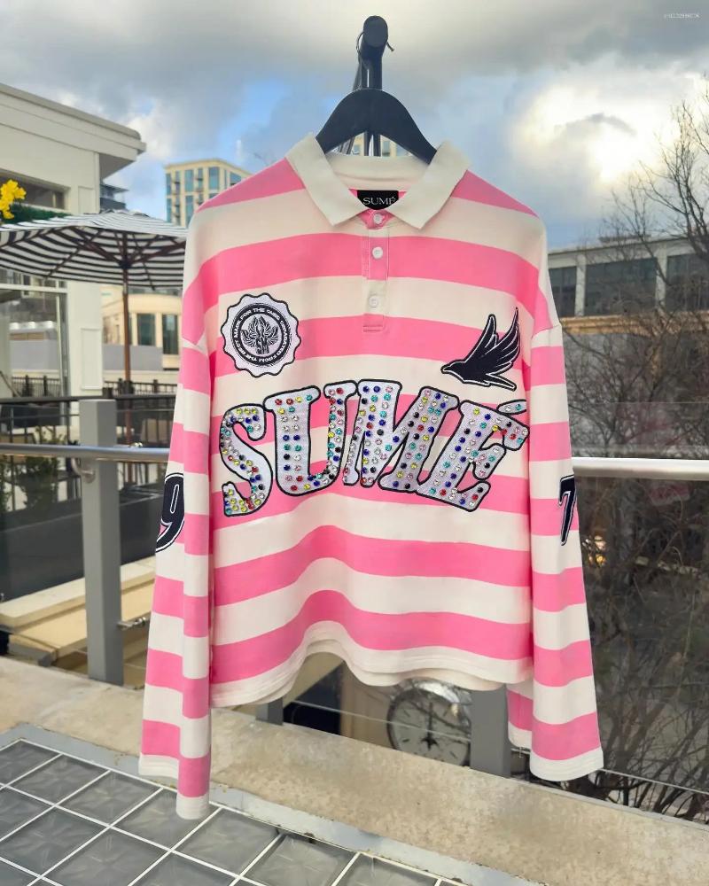 Men's Polos Long-sleeved T-shirt Y2K Personality Lapel Embroidery Loose Hip Hop Polo Shirt Harajuku Style Street Wear