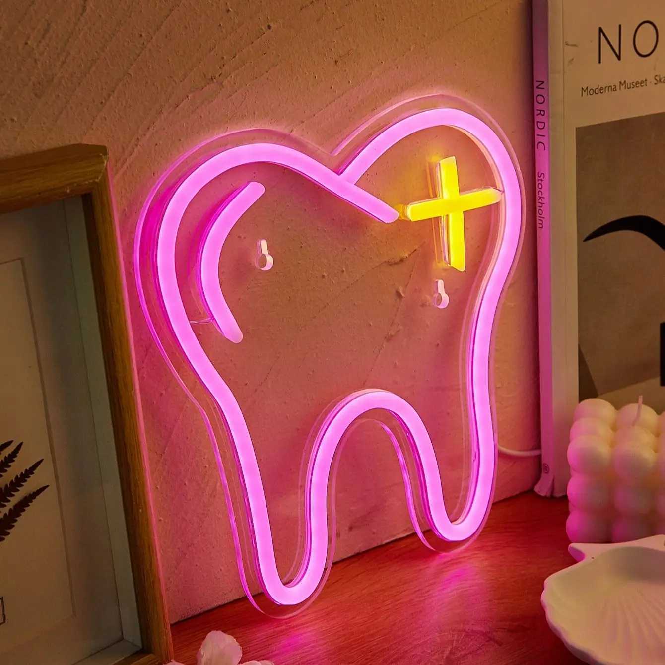 Chi-Buy LED Neon Tooth USB Powered Neon Signs Night Light 3D Wall Art Game Room Bedroom Party Decor Lamp SignsXJ250710
