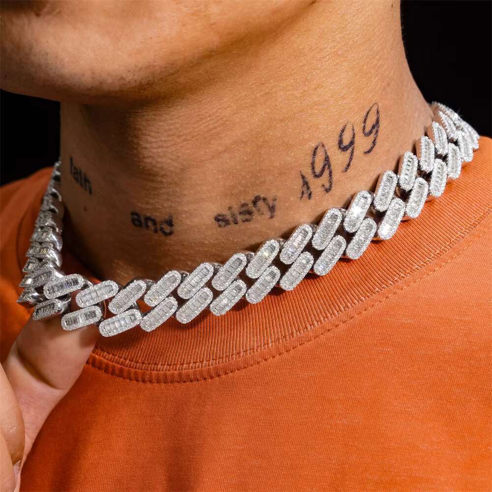 Custom Clasp 925 Silver Sterling Iced Out Bling Hiphop baguette Moissanite Cuban Vvs Moissanite Chain