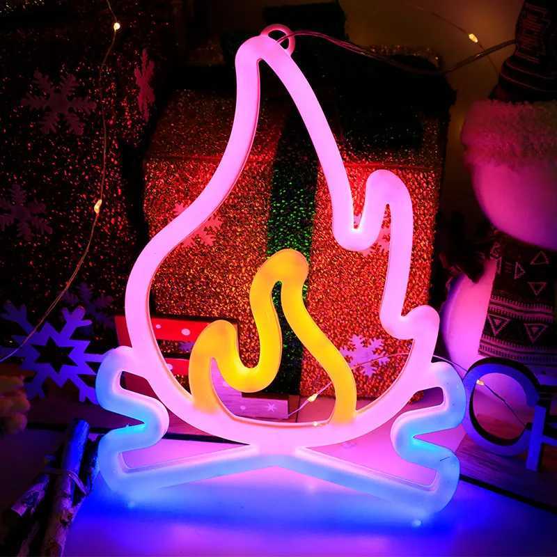 Flame Shaped Neon Signs with Base LED Light Atmosphere Lighting for Wall Night Lamp for Birthday Party E-sports Room Decoration XJ250710