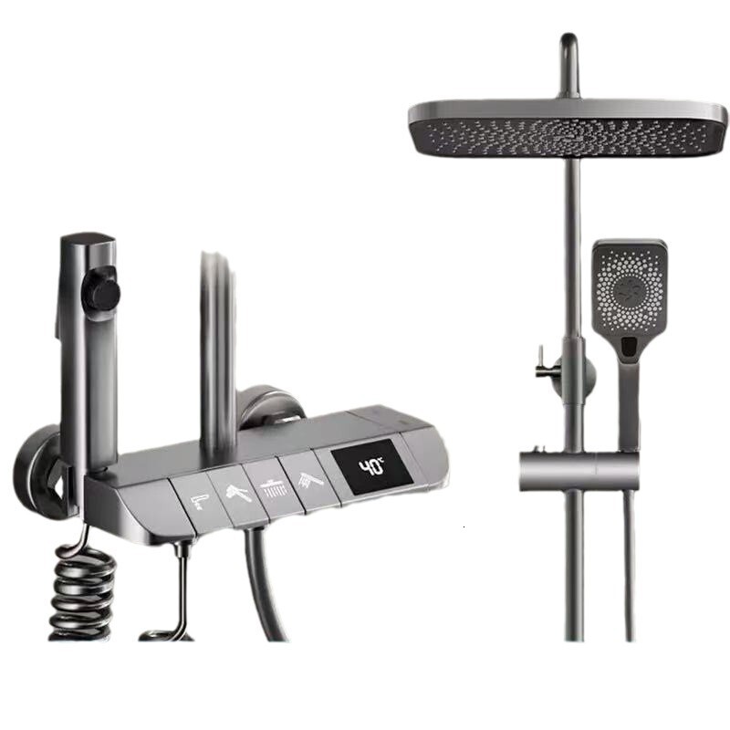 Copper Body Set Household Shower Head Thermostatic Bathroom Adjustable Piano Key