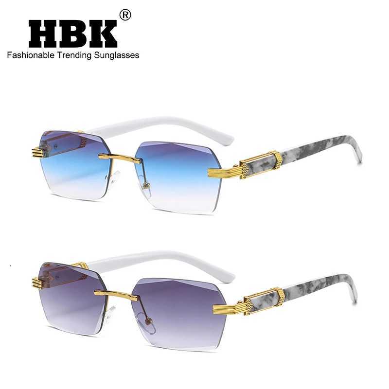 HBK Retro Rimless Square Sunglasses For Men Clear Ocean Gradient Polygon Frameless Eyewear Men Special Textures Women Sunglasses Y250711