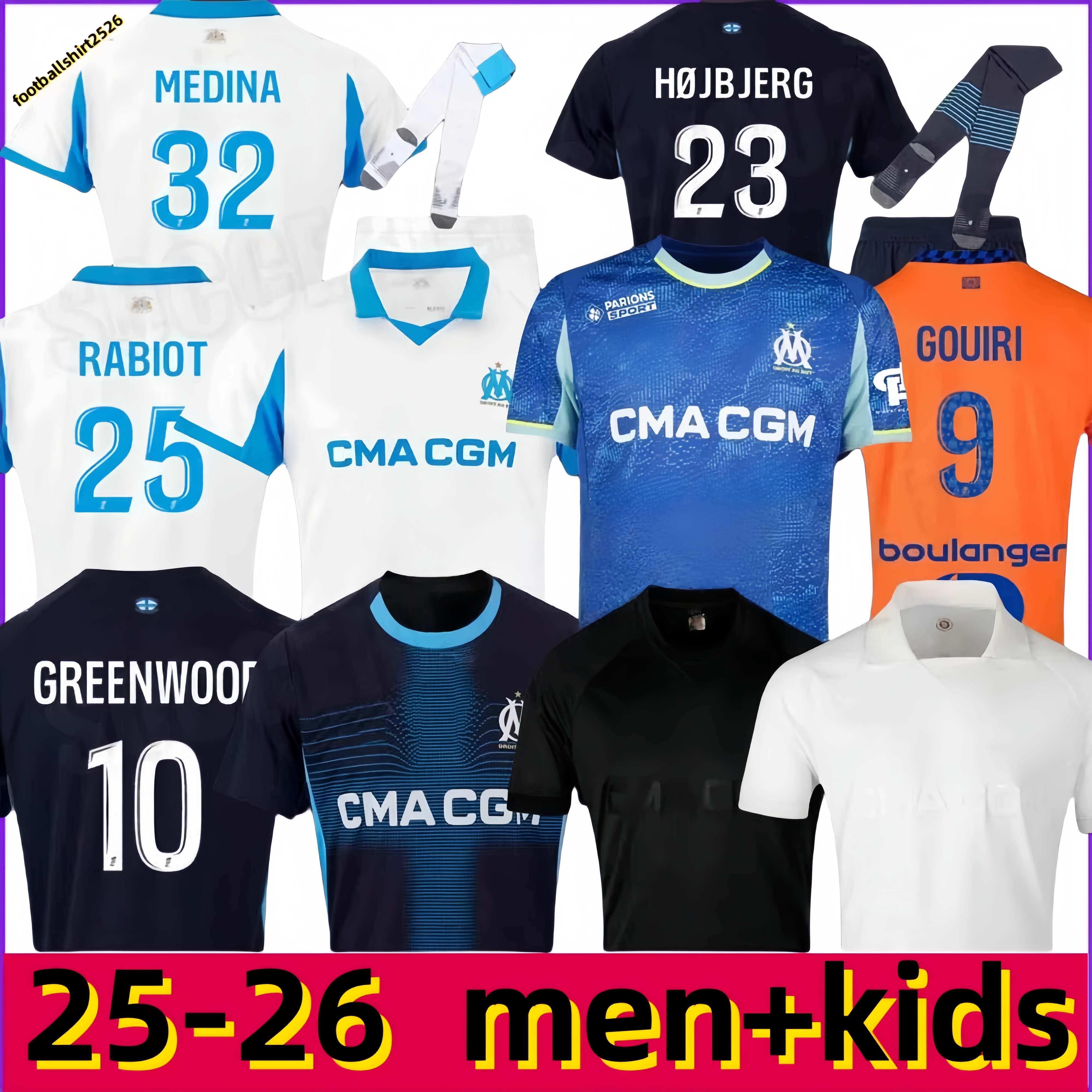24 25 26 maillot de foot GREENWOOD marseilL e jersey soccer RABIOT MEDINA 3rd MAUPAY OUNAHI harit 2026 OM man KIDS football shirt hommes enfants GOUIRI FANS PLAYER mens