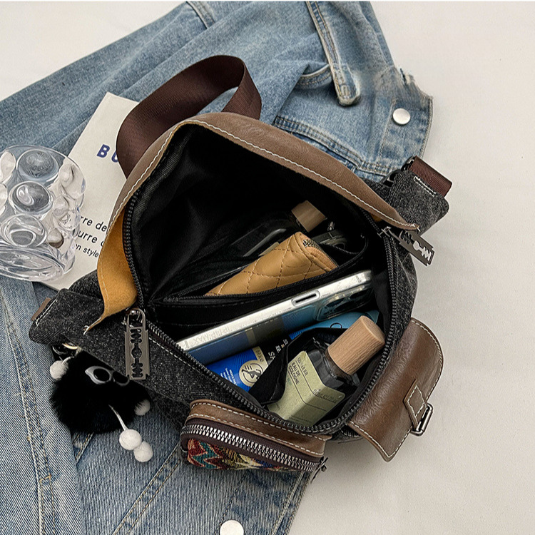 Free Shipping Designer Luxury Vintage Denim Fabric Chest Bag Women's Crossbody Waist Bag Ethnic Style Large Capacity Casual Versatile Trendy Dump