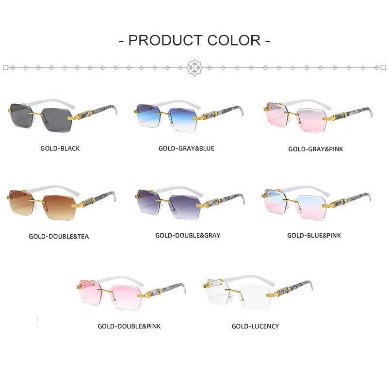 HBK Retro Rimless Square Sunglasses For Men Clear Ocean Gradient Polygon Frameless Eyewear Men Special Textures Women Sunglasses Y250711