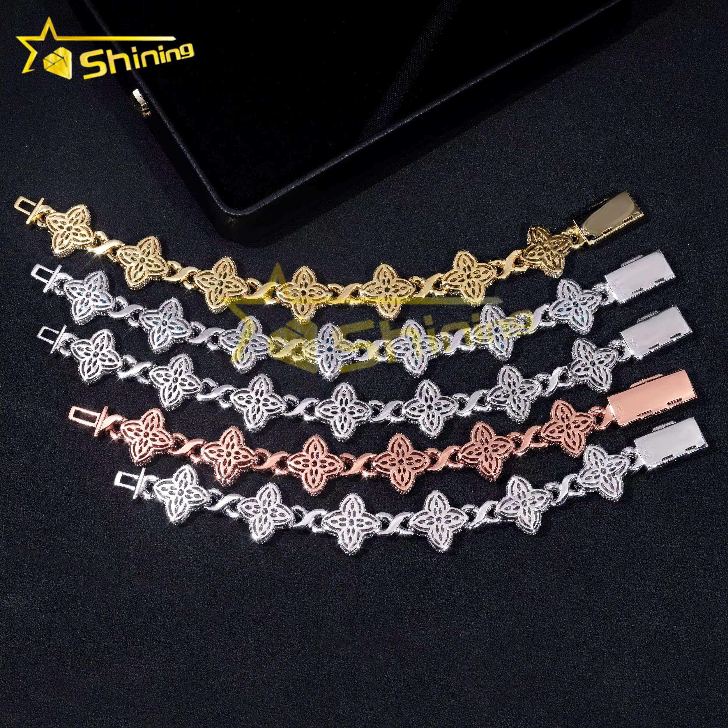 2025 Hot Style Fashion Cuban Bracelet Sterling Silver 925 Colorful Moissanite Luxury Cuban Link Chain Hip Hop Jewelry