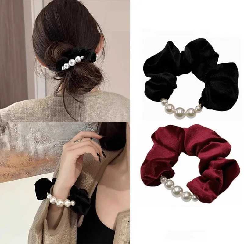 Elegant Coral Fleece Pearls Hair Band For Women Girls Hair Tie Sweet Hair Ornament Scrunchie Hair Rope Fashion Hair Accessories Y250711