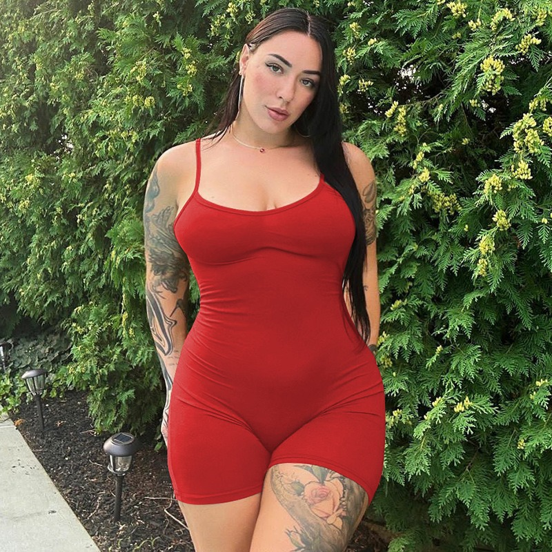 Women's Jumpsuits & Rompers European and American fashion pleated hips slim shorts sexy backless design suspenders tight thin jumpsuit.