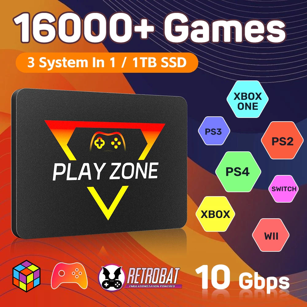 Playzone 1TB Retro Game SSD For PS5XboxSwitchPS3 Portable Emulator Consoles With 16000 Games Plug Play Win PCLaptop 250703