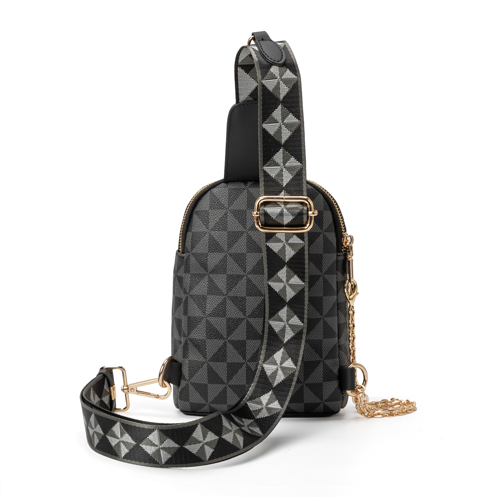 Designer bag free shipping Geometric Pattern Sling Bag Chain Decor Adjustable Strap student schoolbag
