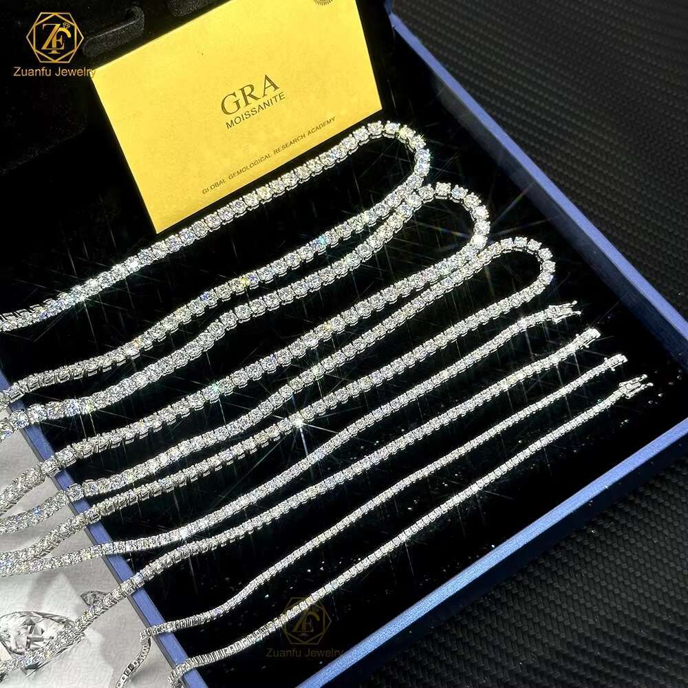 Drop Shipping GRA Certified Sterling Silver Moissanite Necklaces 2mm 3mm 4mm 5mm 6.5mm Tennis Chain Bracelet VVS Tennis Bracelet