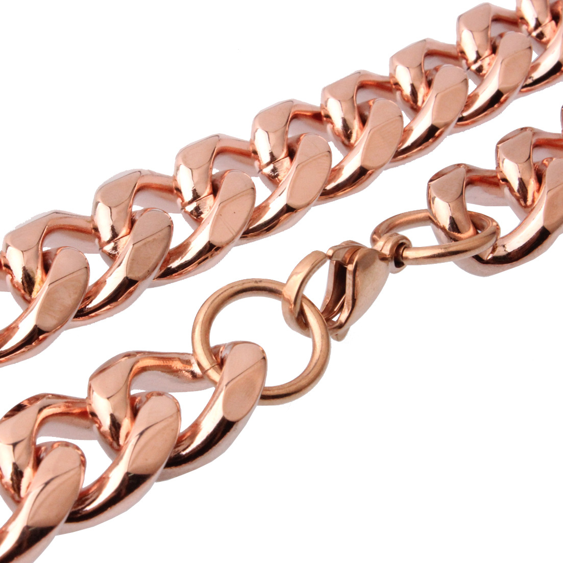 10-19mm Solid Stainless Steel Cuban Chain Necklace Rose Gold Plated Mens Jewelry