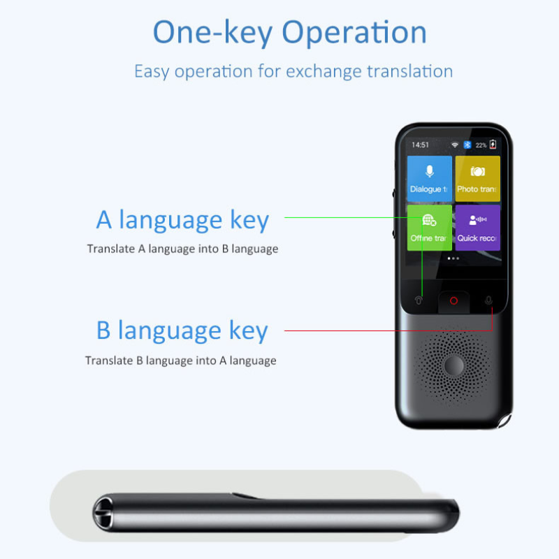 Portable T11 Voice-to-Voice & Text Translation Device Featuring 138 Nations' Dialects