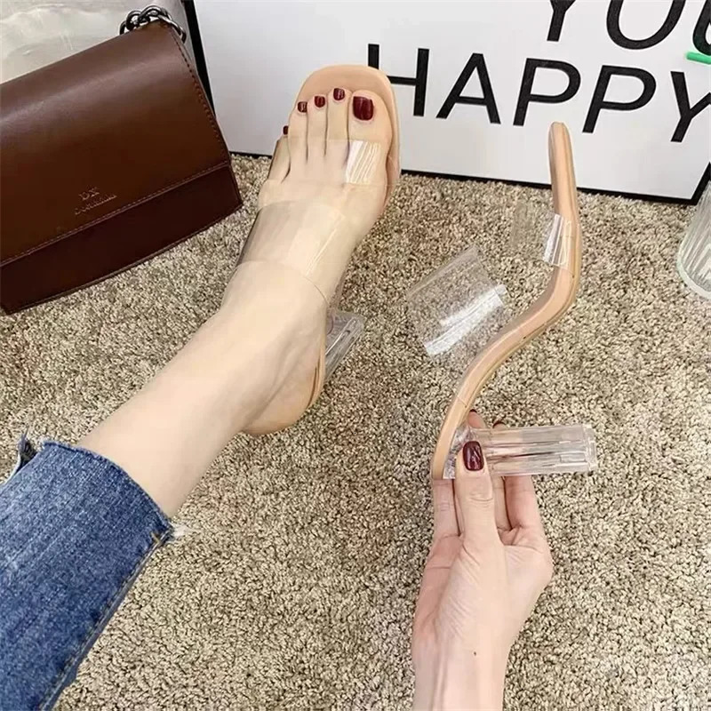 Summer Women Pumps Sandals PVC Jelly Slippers Open Toe High Heel Transparent Perspex Shoes Clear y250703