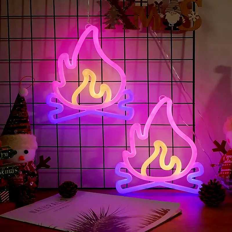 Flame Shaped Neon Signs with Base LED Light Atmosphere Lighting for Wall Night Lamp for Birthday Party E-sports Room Decoration XJ250710