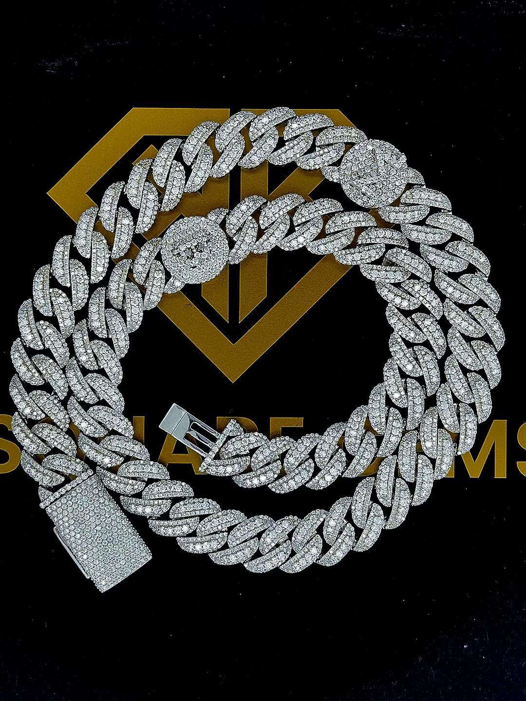 13 mm Miami Cuban Chain Moissanite Diamond Miami Cuban Link Chain Necklace Solid 925 Silver 22 Inch PASSES DIAMOND Tester!!!
