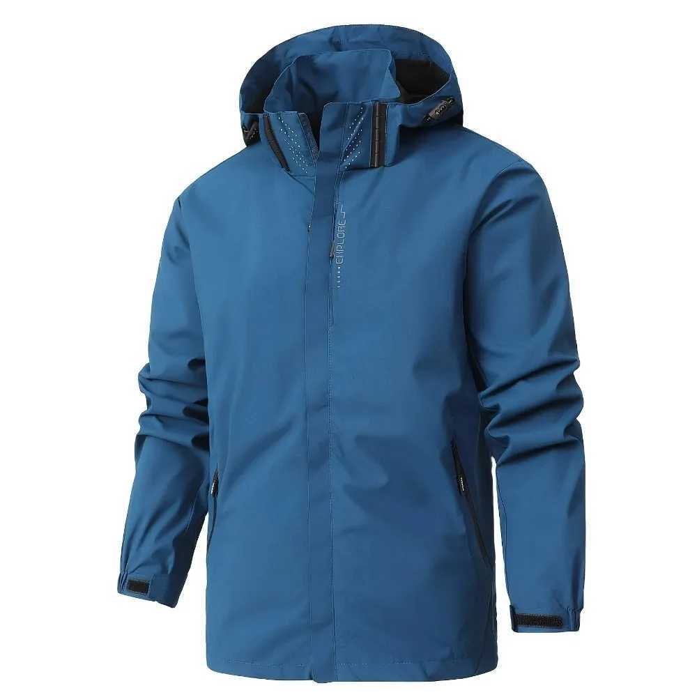 Mens Fashionable Waterproof Windproof Jacket Hooded Outdoor Hiking Camping Sports Windbreaker Jacket Lightweight Jacket W250711