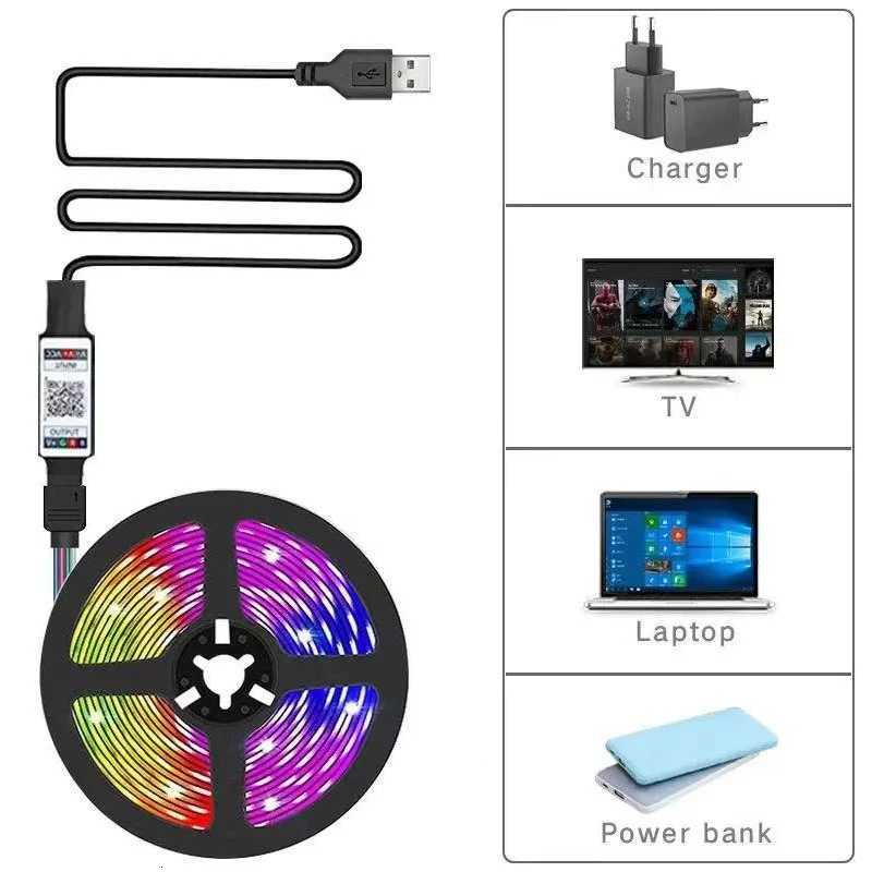 USB LED Strip Light 5050 SMD RGB LED Ribbon Tape Lights TV Blacklight 5V TV Background Lighting Bluetooth Smart Remote 1-20MXJ250710