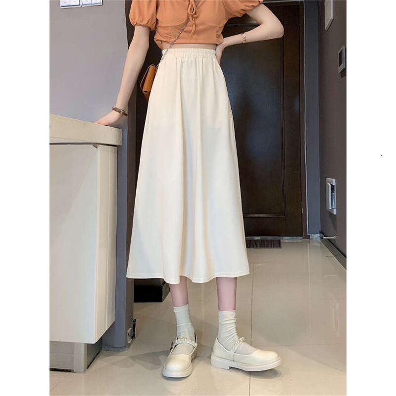 Elastic Casual A-Line Midi For Women Summer High Waist Slimming Pear-Shaped Body Flared Umbrella Skirt B5