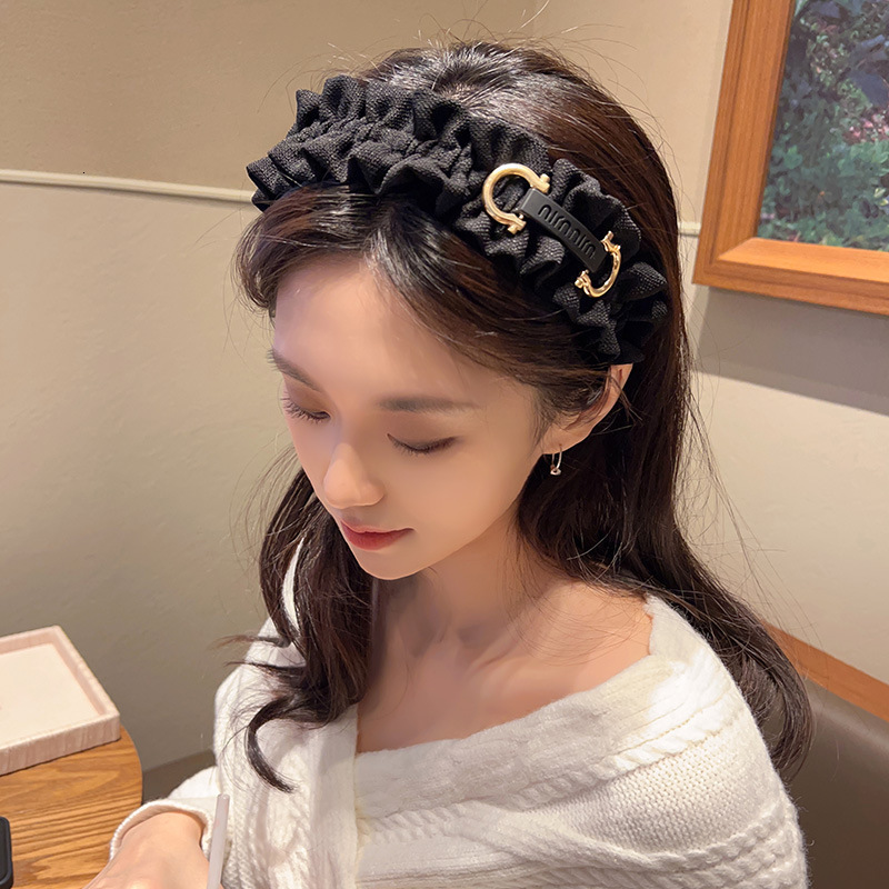 French Lace Headband for Girls Sweet Temperament High-end Pleated Hairband Wide Edge Versatile High Skull Top Pressure Hair Clip 250711