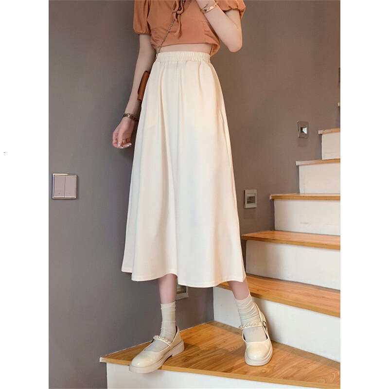 Elastic Casual A-Line Midi For Women Summer High Waist Slimming Pear-Shaped Body Flared Umbrella Skirt B5