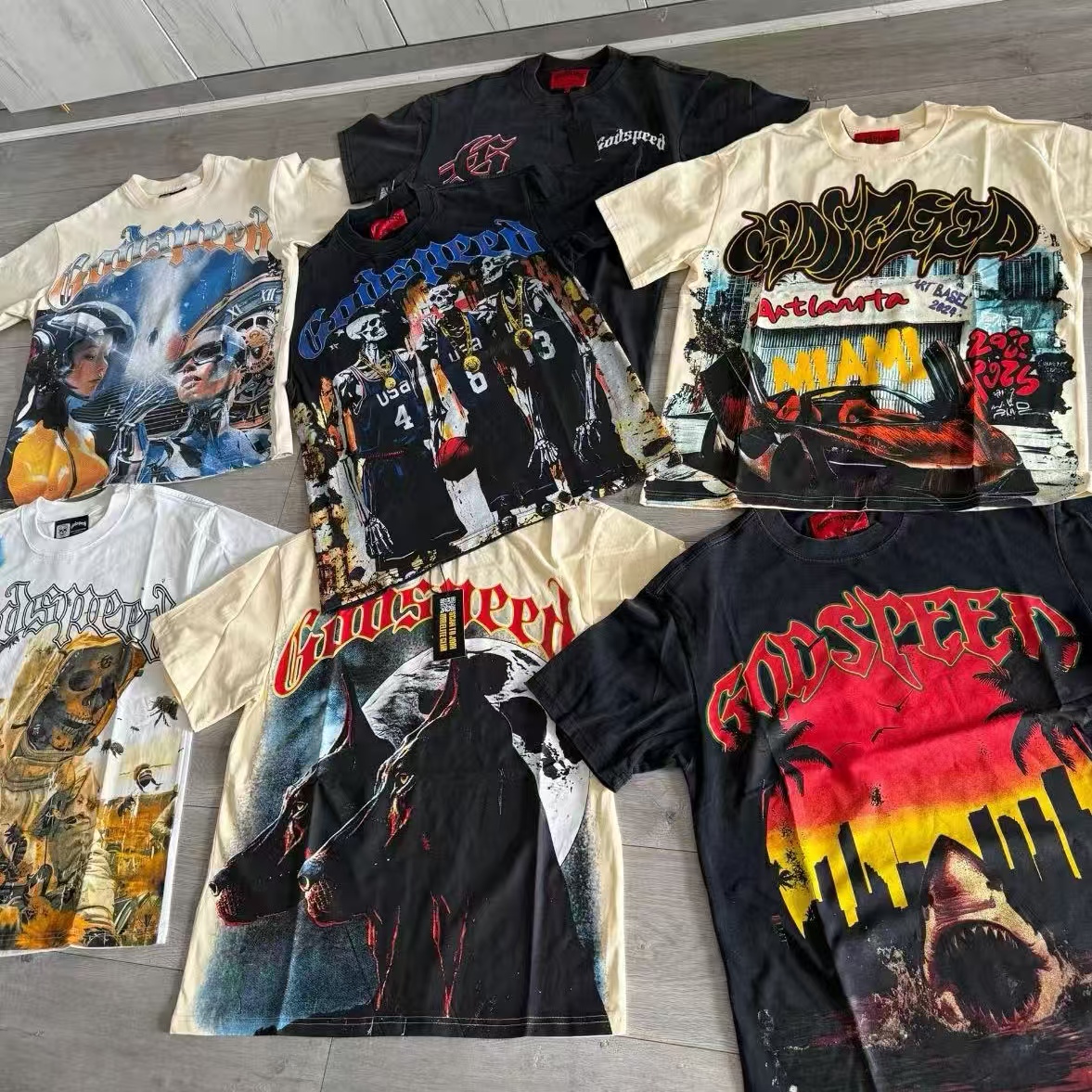 godspees shirt godspees men's hoodie clothing pattern trendy cotton streetwear colorful popular letter foil print vintage washed black T-shirt available sizes S-XL