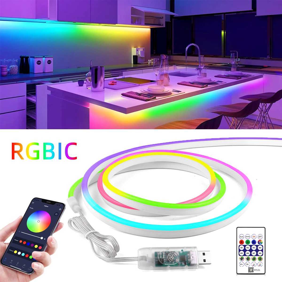 1-5M DreamColor RGBIC LED Neon Rope Light Bluetooth Novelty USB 5V WS2812 Waterproof Tape Fairy Lamp for Game Room Ambient Decor XJ250710