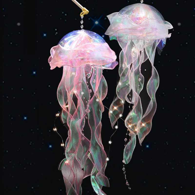 Jellyfish Lamp Portable Lantern Kids Children Bedroom Hanging Night Light Under The Sea Colorful Mermaid Ocean Party Home DecorXJ250710